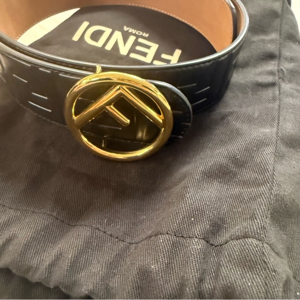 Fendi Black Belt with Gold Logo Buckle